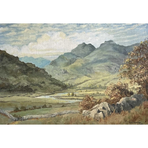 1500 - W. B. CLARKSON (XX) 'The Langdale Valley, Lake District', oil on board, signed, inscribed to the ver... 