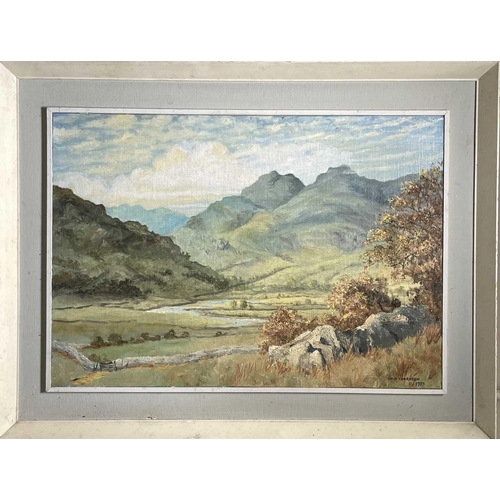 1500 - W. B. CLARKSON (XX) 'The Langdale Valley, Lake District', oil on board, signed, inscribed to the ver... 