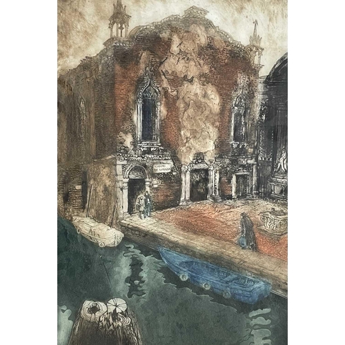 1504 - Jenny SANDERS, 'Forgotten Square, Venice', etching 8/50, signed, inscribed to the verso, framed, 61c... 