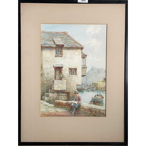 1505 - An early 20th century watercolour harbour scene, signed MORTIMER, framed, image size 35.5cm x 25cm.