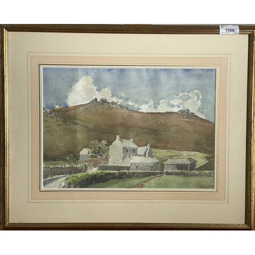 1506 - Edward WIGLEY (XX) 'Porthmear Farm with Carn Ealves behind' watercolour, framed, signed, inscribed a... 