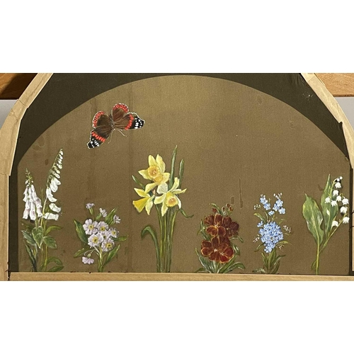 1507 - Two antique floral paintings on silk, unframed, approximately 23cm x 38cm.