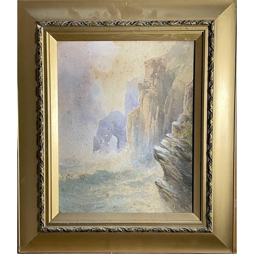 1512 - John Clarkson Uren (1845-1932) The arch in the cliffs, signed watercolour, 40X31cm.