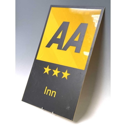 157 - A chrome plated AA badge, numbered 545736, height 12.5cm, a similar RAC badge, and an AA 'Inn' sign,... 