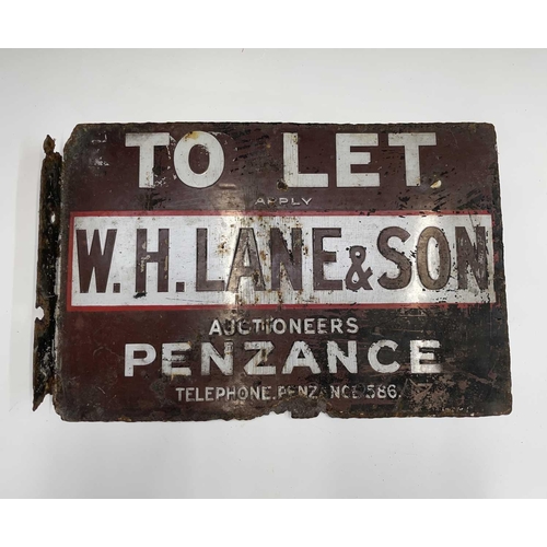 159 - South West Interest/Advertising - A 'W.H. Lane & Son Auctioneers Penzance' double sided 'To Let' sig... 