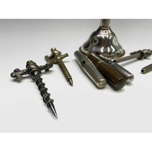 161 - A champagne tap, by Maw & Son, London, length 10cm, together with four other champagne taps, three p... 