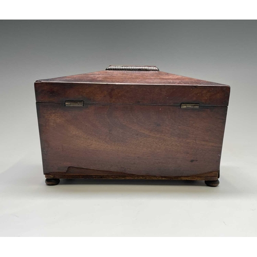 165 - An early 19th century mahogany tea caddy, of sarcophagus shape, width 23cm.