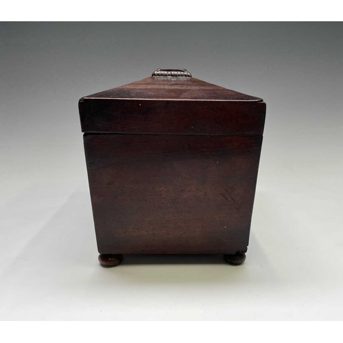 165 - An early 19th century mahogany tea caddy, of sarcophagus shape, width 23cm.