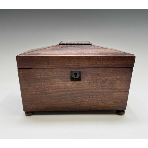 165 - An early 19th century mahogany tea caddy, of sarcophagus shape, width 23cm.