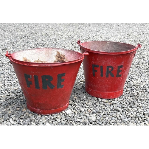 169 - Two red painted 'FIRE' buckets. The tallest 30cm (excluding handle).