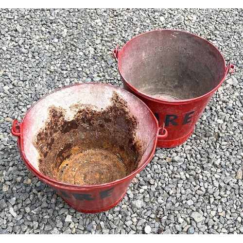 169 - Two red painted 'FIRE' buckets. The tallest 30cm (excluding handle).