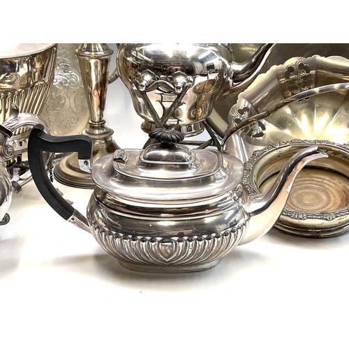 174 - A Victorian silver plated spirit kettle on stand, height 34cm, together with another kettle, a moder... 