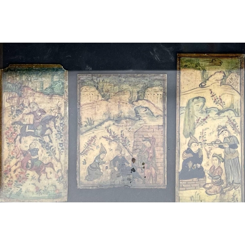 183 - Three mid 20th century Persian miniature paintings on bone, framed as one, together with another Per... 