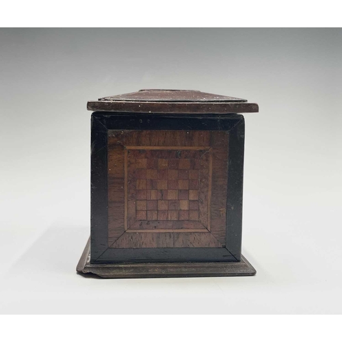 186 - A fruitwood small casket, 19th century, with geometric inlay in exotic woods, width 14cm, together w... 