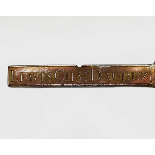 19 - A tin strap ingot reproduced from an old mould, bearing inscription 'Lewis Chas. Daubuz Truro' and a... 