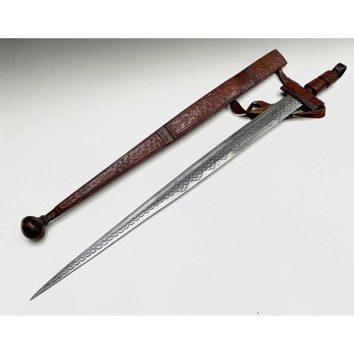 190 - A middle Eastern swordstick, with horn handle, length 96cm, together with an African leather covered... 