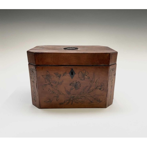 20 - A George III satinwood and floral inlaid tea caddy, the lid opening to reveal a single internal lidd... 