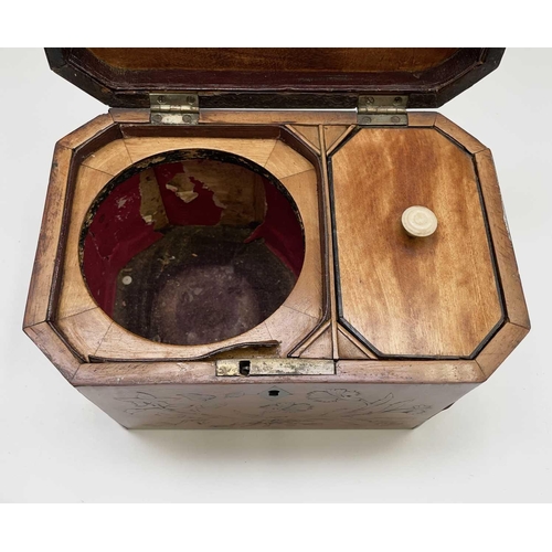 20 - A George III satinwood and floral inlaid tea caddy, the lid opening to reveal a single internal lidd... 