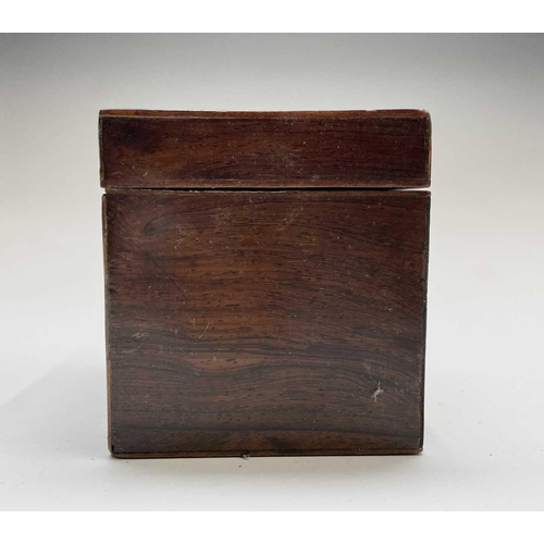 21 - A George III mahogany tea caddy, with oval inlaid patera panels, the cover opening to reveal two lid... 