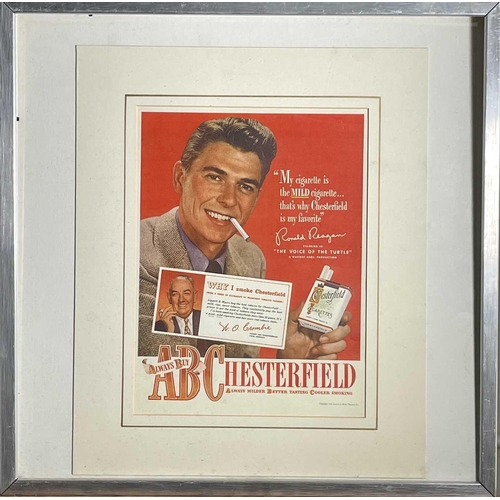 216 - An original advertising poster for A B Chesterfield Cigarettes featuring a young Ronald Reagan, circ... 