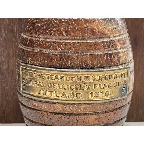 222 - HMS Victory, An oak cased 'Rototherm' thermometer, of barrel form, flanked by two barrel form match ... 