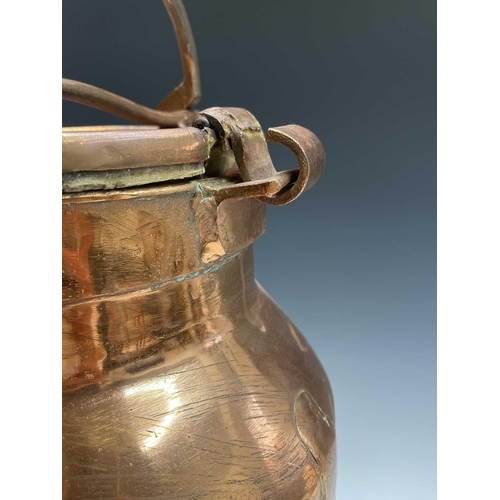 223 - A copper plated milk churn, the swing handle forming a locking device, height 63cm.