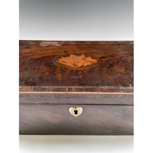 225 - A George III mahogany, rosewood banded and inlaid tea caddy, with central shell inlay and heart shap... 