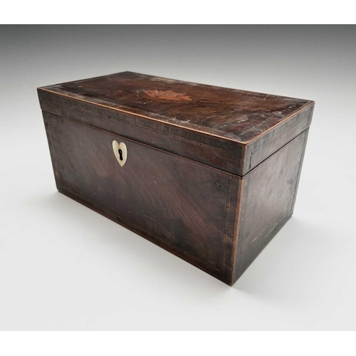 225 - A George III mahogany, rosewood banded and inlaid tea caddy, with central shell inlay and heart shap... 