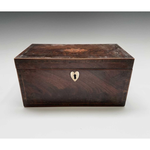 225 - A George III mahogany, rosewood banded and inlaid tea caddy, with central shell inlay and heart shap... 