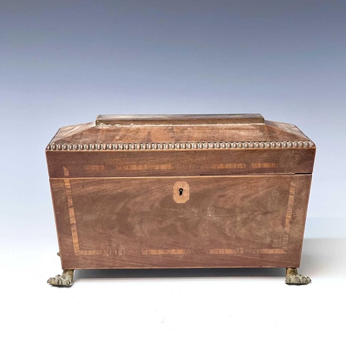 226 - A Regency rosewood and brass inlaid box, formerly a workbox, with scroll decoration, width 32cm, tog... 