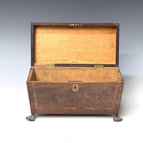 226 - A Regency rosewood and brass inlaid box, formerly a workbox, with scroll decoration, width 32cm, tog... 