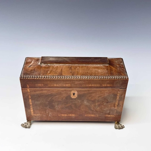 226 - A Regency rosewood and brass inlaid box, formerly a workbox, with scroll decoration, width 32cm, tog... 