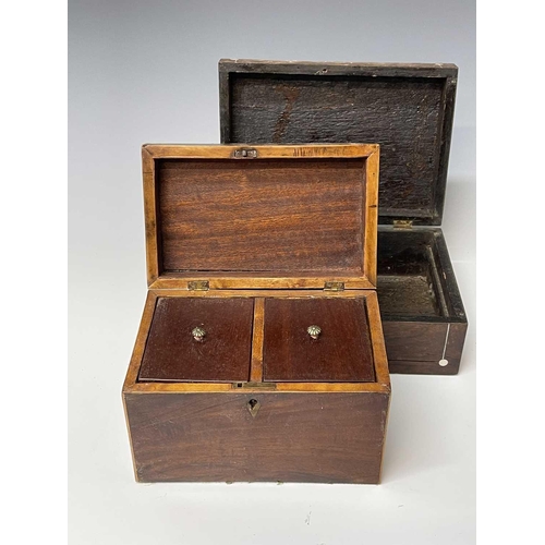 227 - Five George III mahogany and inlaid rectangular tea caddies, the largest width 21.5cm, together with... 