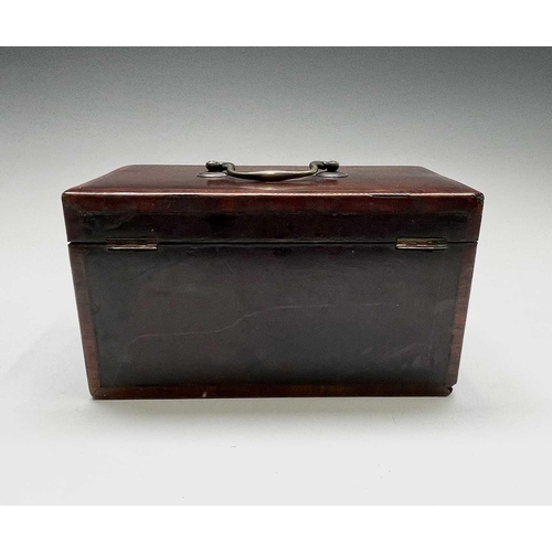 228 - A George III mahogany and crossbanded tea caddy, with three floral inlaid oval panels, brass handle ... 