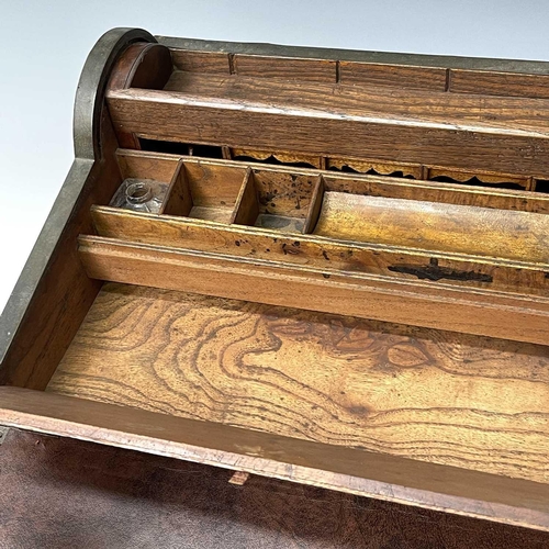 229 - A camphor wood campaign stationary box/writing slope, 19th century, the drawer and tambour top open ... 