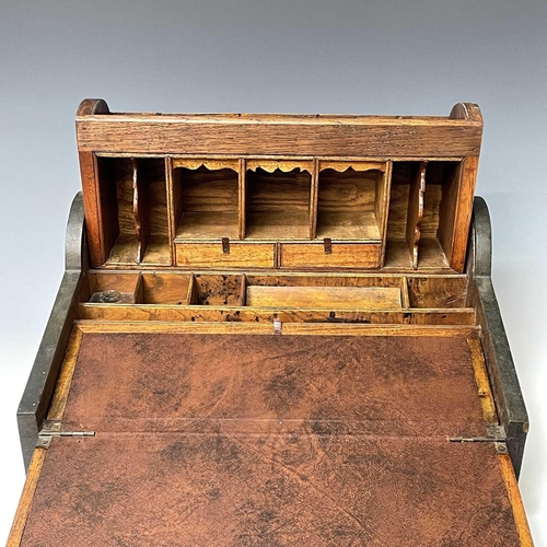 229 - A camphor wood campaign stationary box/writing slope, 19th century, the drawer and tambour top open ... 