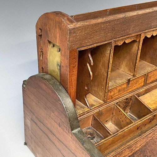 229 - A camphor wood campaign stationary box/writing slope, 19th century, the drawer and tambour top open ... 