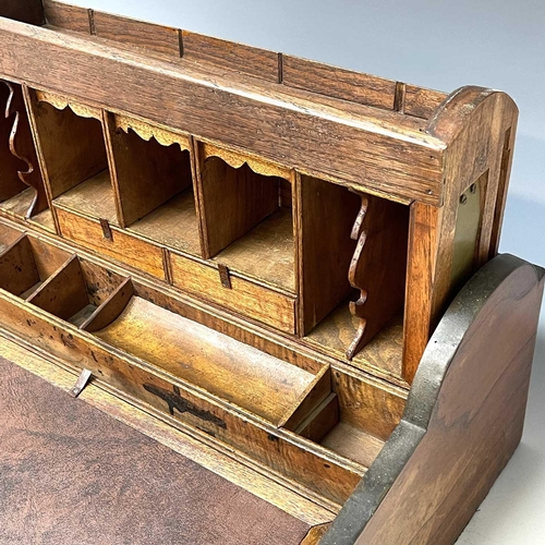 229 - A camphor wood campaign stationary box/writing slope, 19th century, the drawer and tambour top open ... 