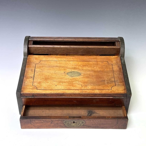 229 - A camphor wood campaign stationary box/writing slope, 19th century, the drawer and tambour top open ... 