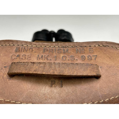 241 - A pair of Bino Prism No5 Mk III naval binoculars, dated 1943, in original leather case stamped Mk1 O... 