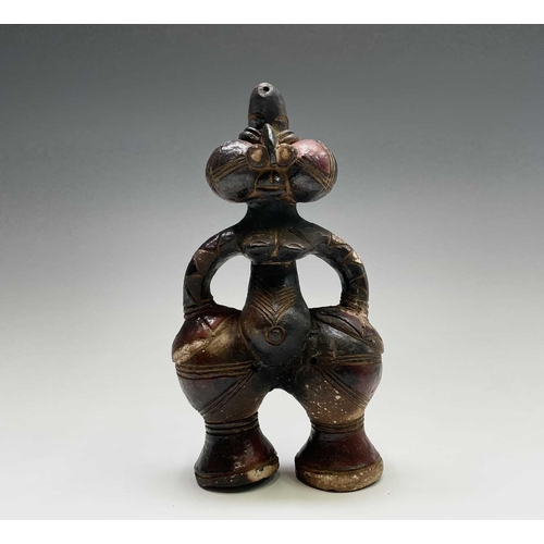 243 - Two African (Mangbetu) pottery figural vessels, the tallest 27cm high, and one other pottery figure ... 