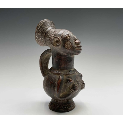 243 - Two African (Mangbetu) pottery figural vessels, the tallest 27cm high, and one other pottery figure ... 