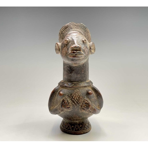 243 - Two African (Mangbetu) pottery figural vessels, the tallest 27cm high, and one other pottery figure ... 