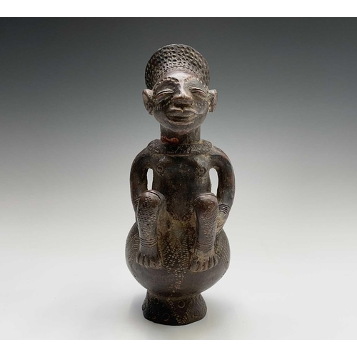 243 - Two African (Mangbetu) pottery figural vessels, the tallest 27cm high, and one other pottery figure ... 