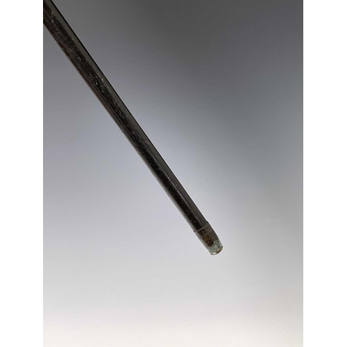 267 - An early 20th century ebonised wood walking cane with turned ivory knop. Height 84.5cm.