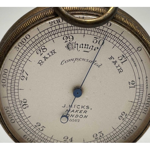 270 - A 19th century pocket barometer, the dial inscribed 'J. Hicks Maker London'. Maximum height 7cm.