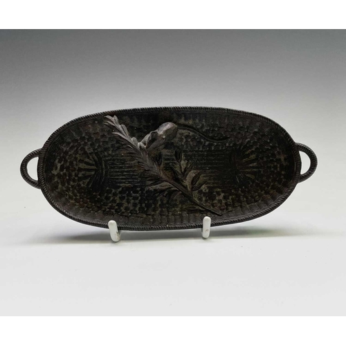 276 - A 20th century cast bronze sculpture of a mouse eating a sheaf of corn in a basket. Width 17.5cm.