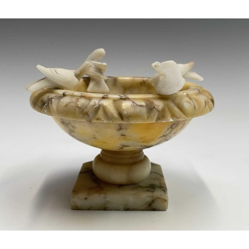 277 - A pair of mid century Italian carved alabaster sculptures of bird baths, each with four doves. Heigh... 