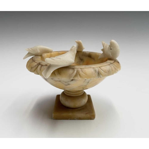 277 - A pair of mid century Italian carved alabaster sculptures of bird baths, each with four doves. Heigh... 