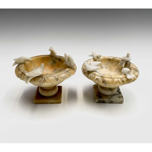 277 - A pair of mid century Italian carved alabaster sculptures of bird baths, each with four doves. Heigh... 